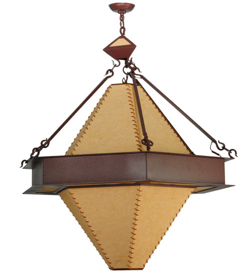 Meyda Lighting Luxor 42" 6-Light Rust Pendant Light With Tan Faux Leather Shade