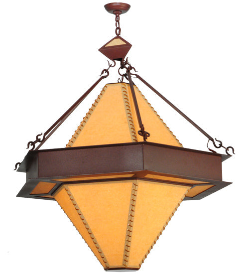 Meyda Lighting Luxor 42" 6-Light Rust Pendant Light With Tan Faux Leather Shade