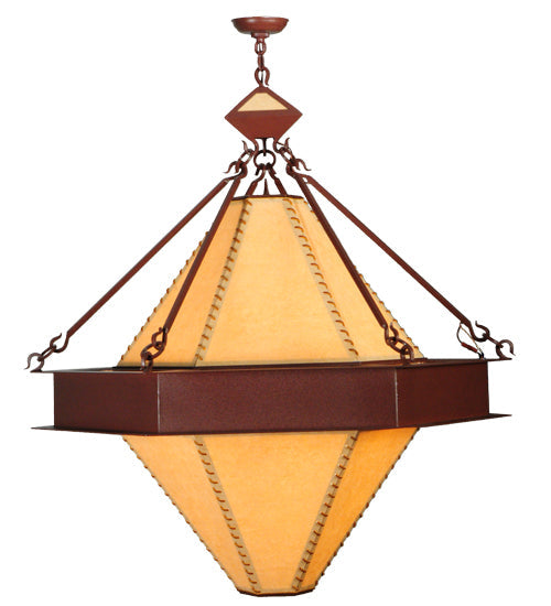 Meyda Lighting Luxor 42" 6-Light Rust Pendant Light With Tan Faux Leather Shade