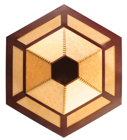 Meyda Lighting Luxor 42" 6-Light Rust Pendant Light With Tan Faux Leather Shade
