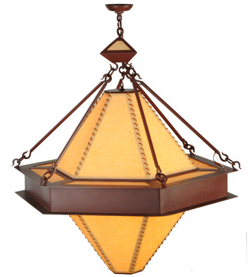 Meyda Lighting Luxor 42" 6-Light Rust Pendant Light With Tan Faux Leather Shade