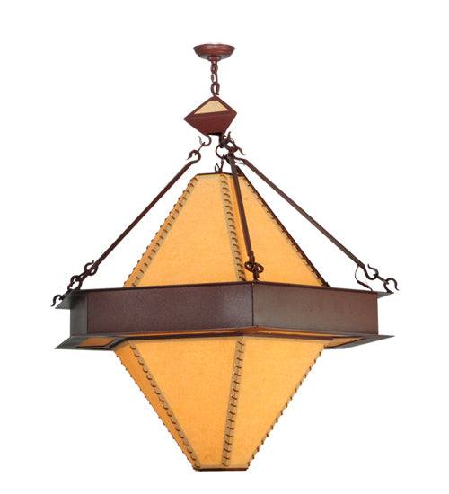 Meyda Lighting Luxor 42" 6-Light Rust Pendant Light With Tan Faux Leather Shade