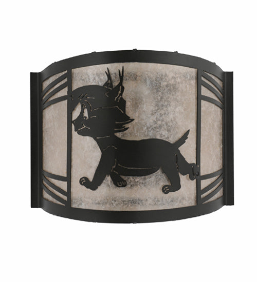 Meyda Lighting Lynx on the Loose 12" Textured Black Left Wall Sconce With Silver Mica Shade Glass