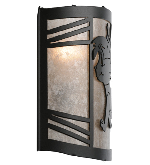 Meyda Lighting Lynx on the Loose 12" Textured Black Left Wall Sconce With Silver Mica Shade Glass