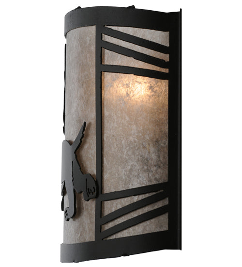 Meyda Lighting Lynx on the Loose 12" Textured Black Left Wall Sconce With Silver Mica Shade Glass