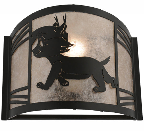 Meyda Lighting Lynx on the Loose 12" Textured Black Left Wall Sconce With Silver Mica Shade Glass