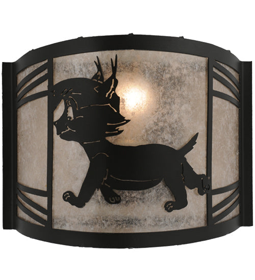 Meyda Lighting Lynx on the Loose 12" Textured Black Left Wall Sconce With Silver Mica Shade Glass
