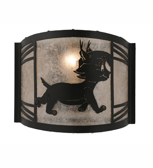 Meyda Lighting Lynx on the Loose 12" Textured Black Right Wall Sconce With Silver Mica Shade Glass