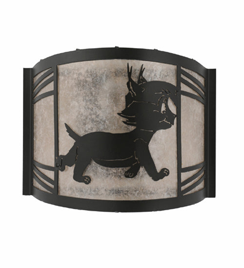 Meyda Lighting Lynx on the Loose 12" Textured Black Right Wall Sconce With Silver Mica Shade Glass