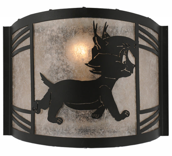 Meyda Lighting Lynx on the Loose 12" Textured Black Right Wall Sconce With Silver Mica Shade Glass