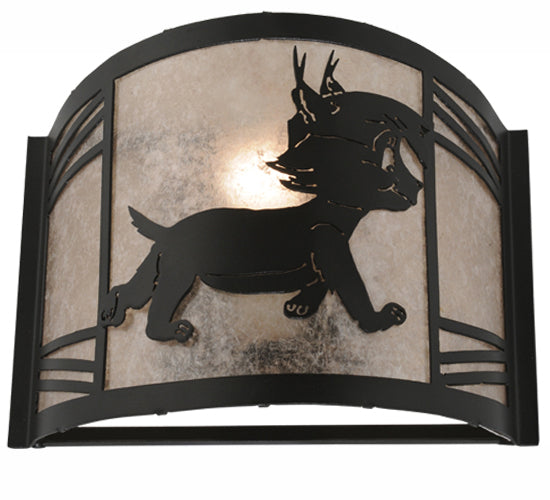 Meyda Lighting Lynx on the Loose 12" Textured Black Right Wall Sconce With Silver Mica Shade Glass