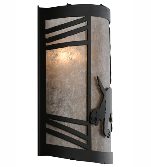 Meyda Lighting Lynx on the Loose 12" Textured Black Right Wall Sconce With Silver Mica Shade Glass
