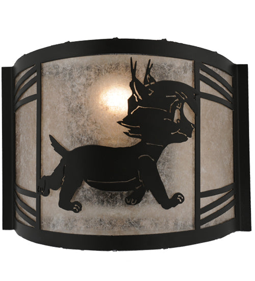 Meyda Lighting Lynx on the Loose 12" Textured Black Right Wall Sconce With Silver Mica Shade Glass