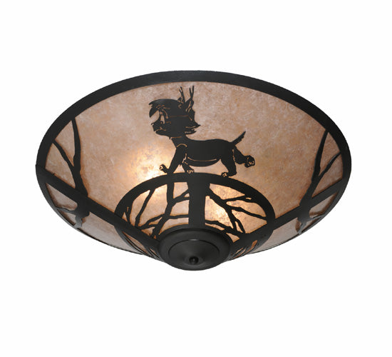 Meyda Lighting Lynx on the Loose 22" 3-Light Textured Black Flush Mount Light With Silver Mica Shade Glass