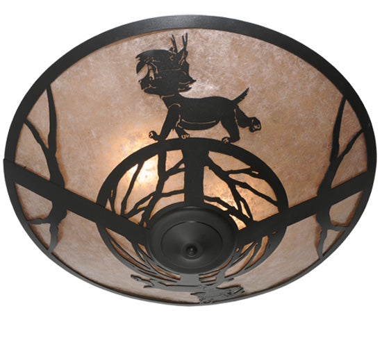 Meyda Lighting Lynx on the Loose 22" 3-Light Textured Black Flush Mount Light With Silver Mica Shade Glass