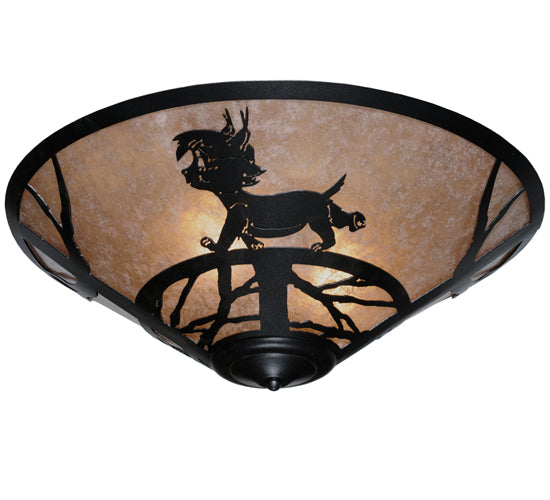 Meyda Lighting Lynx on the Loose 22" 3-Light Textured Black Flush Mount Light With Silver Mica Shade Glass