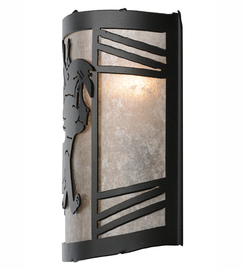 Meyda Lighting Lynx on the Loose 247183 12" Textured Black Right Wall Sconce With Silver Mica Shade Glass