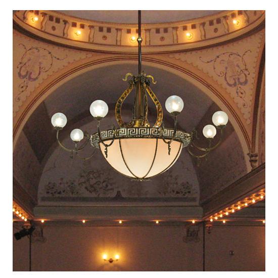 Meyda Lighting Lyre 96" 18-Light 8-Arm Light Burnished Brass Chandelier With Fleshtone Idalight Shade Glass