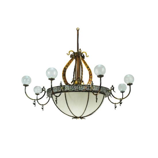 Meyda Lighting Lyre 96" 18-Light 8-Arm Light Burnished Brass Chandelier With Fleshtone Idalight Shade Glass