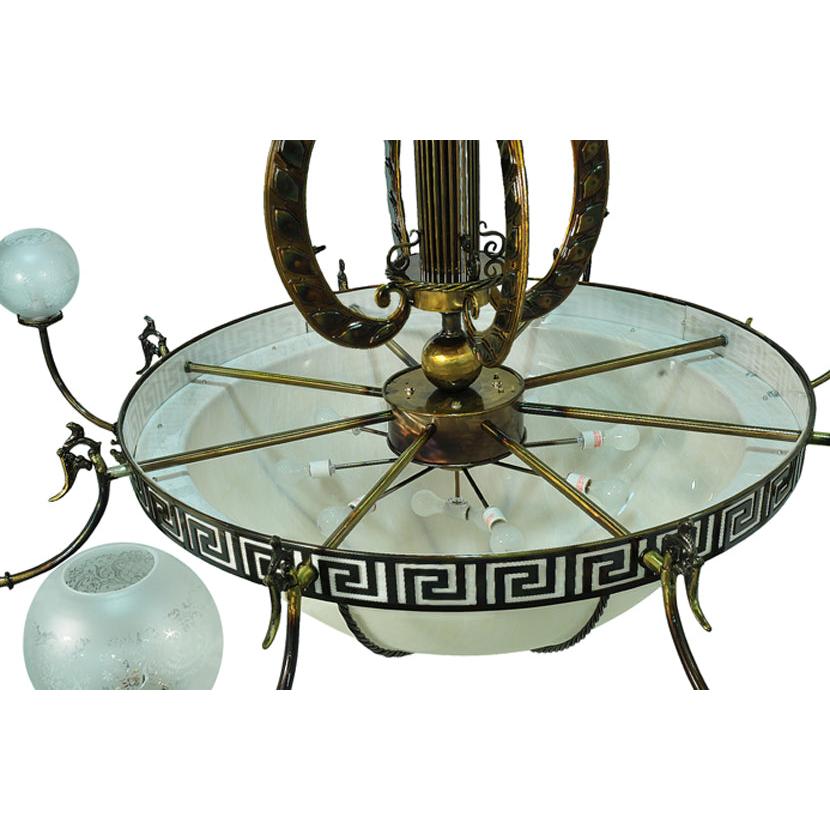 Meyda Lighting Lyre 96" 18-Light 8-Arm Light Burnished Brass Chandelier With Fleshtone Idalight Shade Glass
