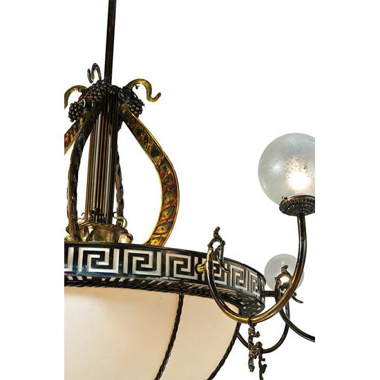 Meyda Lighting Lyre 96" 18-Light 8-Arm Light Burnished Brass Chandelier With Fleshtone Idalight Shade Glass