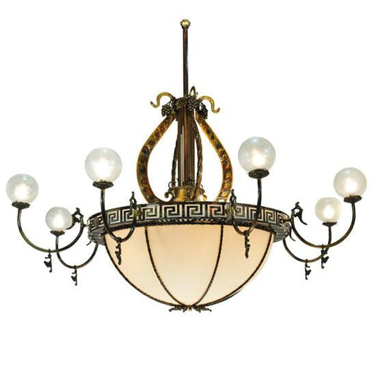 Meyda Lighting Lyre 96" 18-Light 8-Arm Light Burnished Brass Chandelier With Fleshtone Idalight Shade Glass