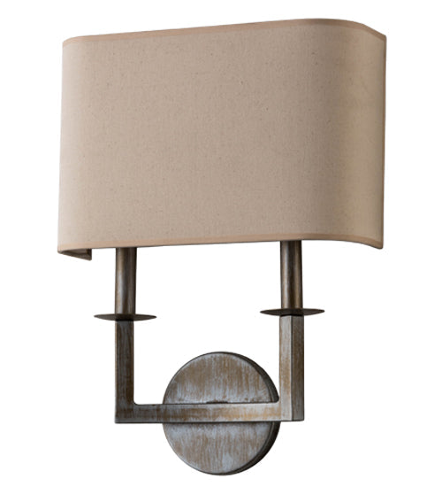 Meyda Lighting Lys 13" 2-Light Antique Silver Wall Sconce With Natural Linen Shade