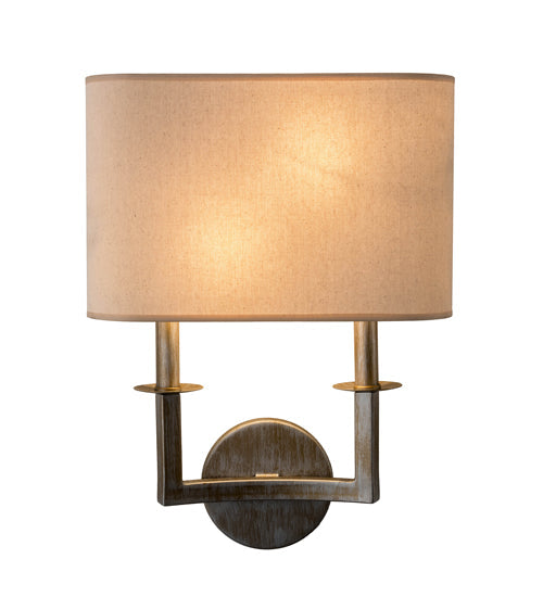 Meyda Lighting Lys 13" 2-Light Antique Silver Wall Sconce With Natural Linen Shade