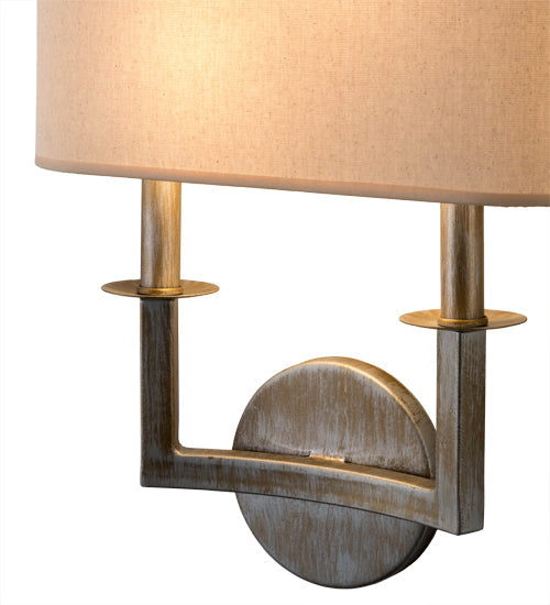 Meyda Lighting Lys 13" 2-Light Antique Silver Wall Sconce With Natural Linen Shade