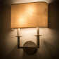 Meyda Lighting Lys 13" 2-Light Antique Silver Wall Sconce With Natural Linen Shade