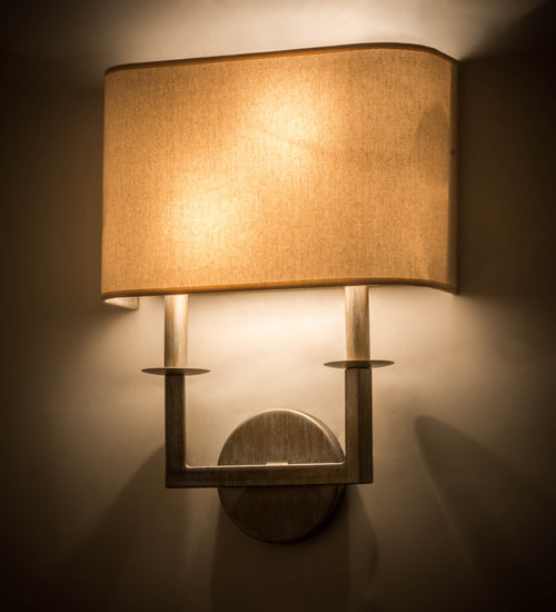 Meyda Lighting Lys 13" 2-Light Antique Silver Wall Sconce With Natural Linen Shade