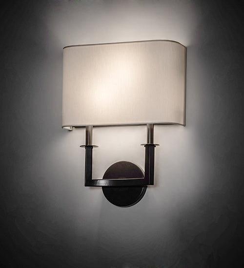Meyda Lighting Lys 13" 2-Light Timeless Bronze Wall Sconce With White Eggshell Textrene Shade
