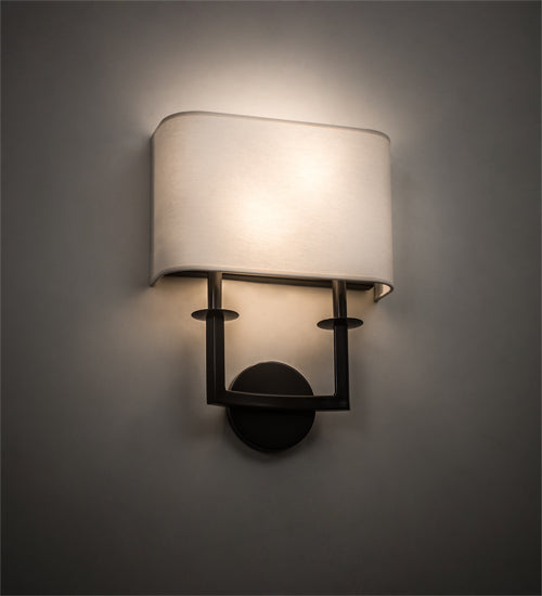 Meyda Lighting Lys 13" 2-Light Timeless Bronze Wall Sconce With White Textrene Shade