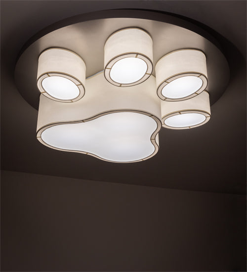 Meyda Lighting MSU 48" 6-Light Nickel Powder Coat Pawprints Flush Mount Light With Statuario Idalight & White Textrene Shade
