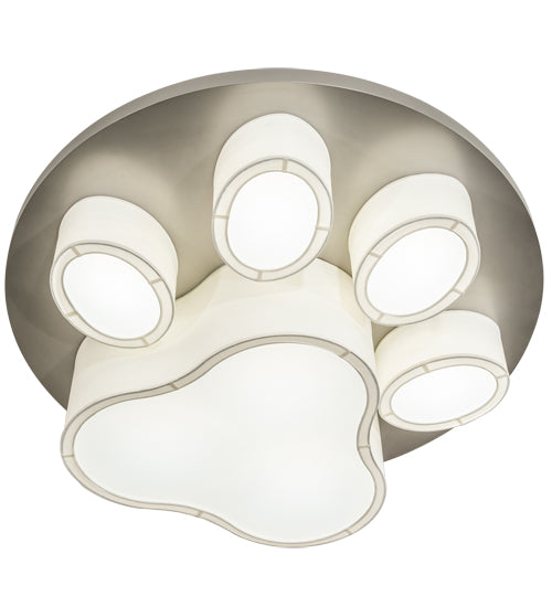 Meyda Lighting MSU 48" 6-Light Nickel Powder Coat Pawprints Flush Mount Light With Statuario Idalight & White Textrene Shade