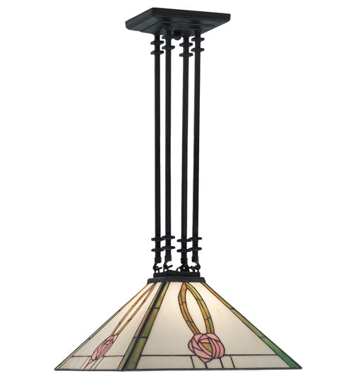 Meyda Lighting Mack Pink Rose 22" Black Pendant Light With Multi-Colored Shade Glass