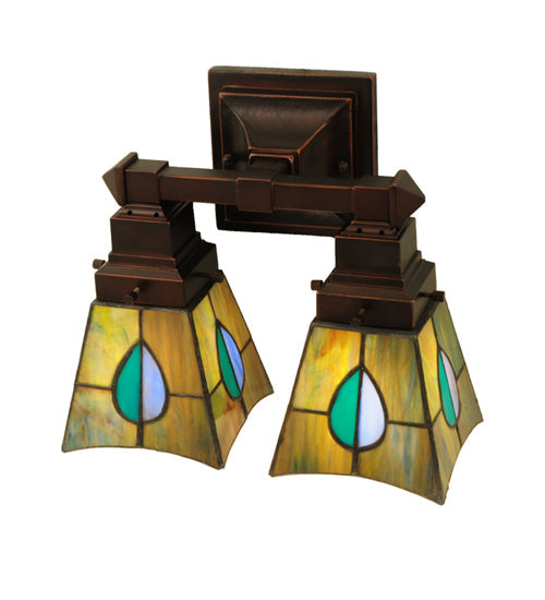 Meyda Lighting Mackintosh Leaf 12" 2-Light Mahogany Bronze Wall Sconce With Multi-Colored Shade Glass