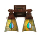 Meyda Lighting Mackintosh Leaf 12" 2-Light Mahogany Bronze Wall Sconce With Multi-Colored Shade Glass