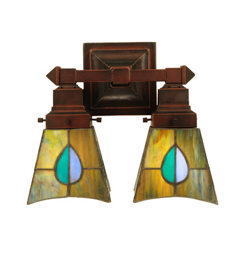 Meyda Lighting Mackintosh Leaf 12" 2-Light Mahogany Bronze Wall Sconce With Multi-Colored Shade Glass