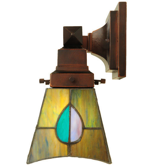 Meyda Lighting Mackintosh Leaf 12" 2-Light Mahogany Bronze Wall Sconce With Multi-Colored Shade Glass