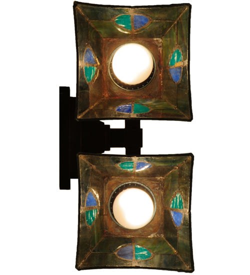 Meyda Lighting Mackintosh Leaf 12" 2-Light Mahogany Bronze Wall Sconce With Multi-Colored Shade Glass