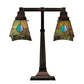 Meyda Lighting Mackintosh Leaf 19" 2-Light Mahogany Bronze Desk Table Lamp With Multi-Colored Shade Glass