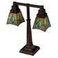 Meyda Lighting Mackintosh Leaf 19" 2-Light Mahogany Bronze Desk Table Lamp With Multi-Colored Shade Glass
