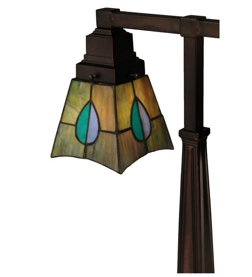 Meyda Lighting Mackintosh Leaf 19" 2-Light Mahogany Bronze Desk Table Lamp With Multi-Colored Shade Glass