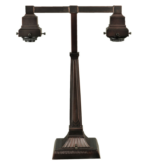 Meyda Lighting Mackintosh Leaf 19" 2-Light Mahogany Bronze Desk Table Lamp With Multi-Colored Shade Glass