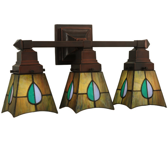 Meyda Lighting Mackintosh Leaf 20" 3-Light Mahogany Bronze Vanity Light With Multi-Colored Shade Glass