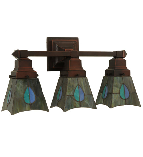 Meyda Lighting Mackintosh Leaf 20" 3-Light Mahogany Bronze Vanity Light With Multi-Colored Shade Glass