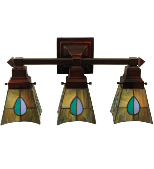 Meyda Lighting Mackintosh Leaf 20" 3-Light Mahogany Bronze Vanity Light With Multi-Colored Shade Glass