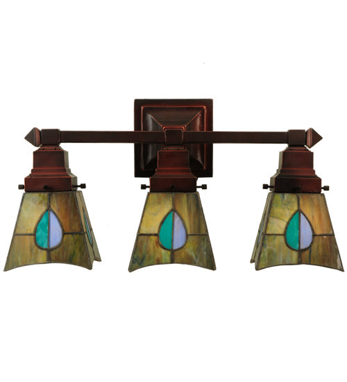 Meyda Lighting Mackintosh Leaf 20" 3-Light Mahogany Bronze Vanity Light With Multi-Colored Shade Glass
