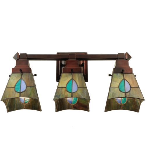 Meyda Lighting Mackintosh Leaf 20" 3-Light Mahogany Bronze Vanity Light With Multi-Colored Shade Glass